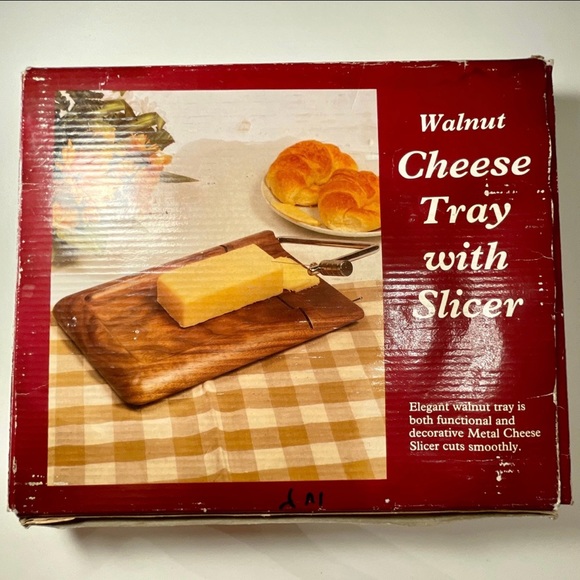 Cheese Tray w/Slicer Walnut Wood New with Open Box - Picture 1 of 6